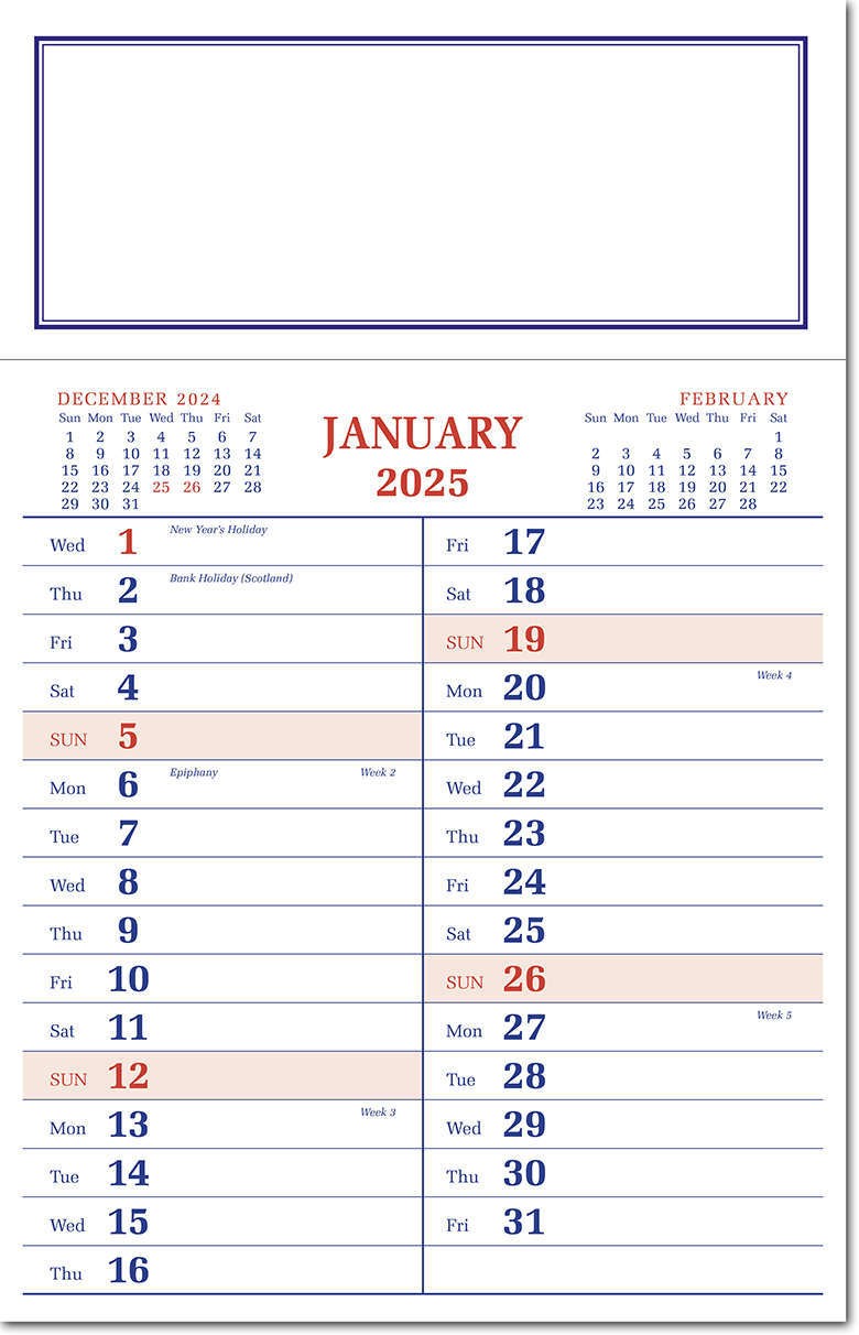 Full Backboard Memo Calendar - Blue and Orange