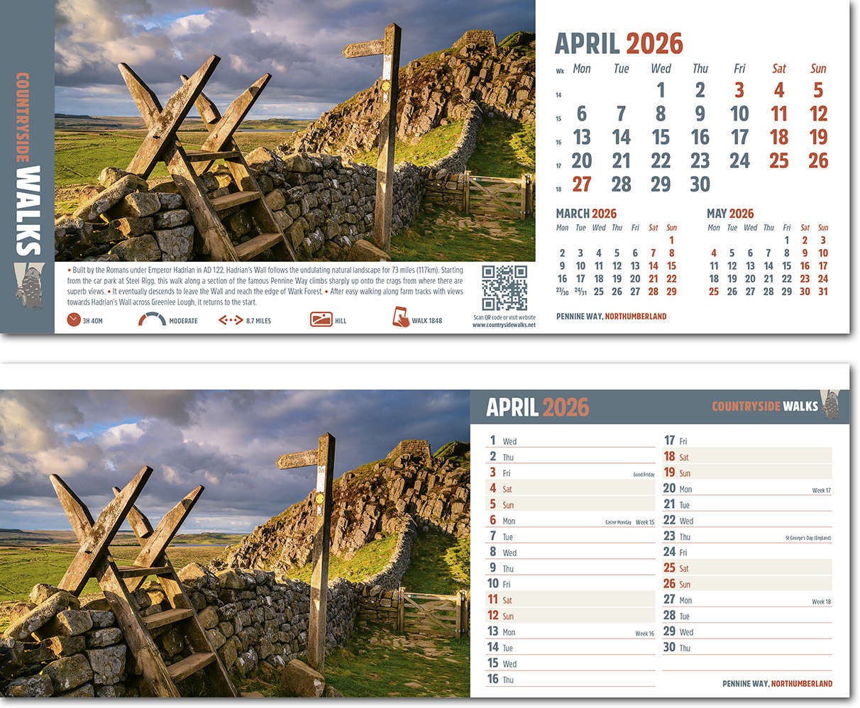 Countryside Walks Premium Lined Easel Desk Calendar