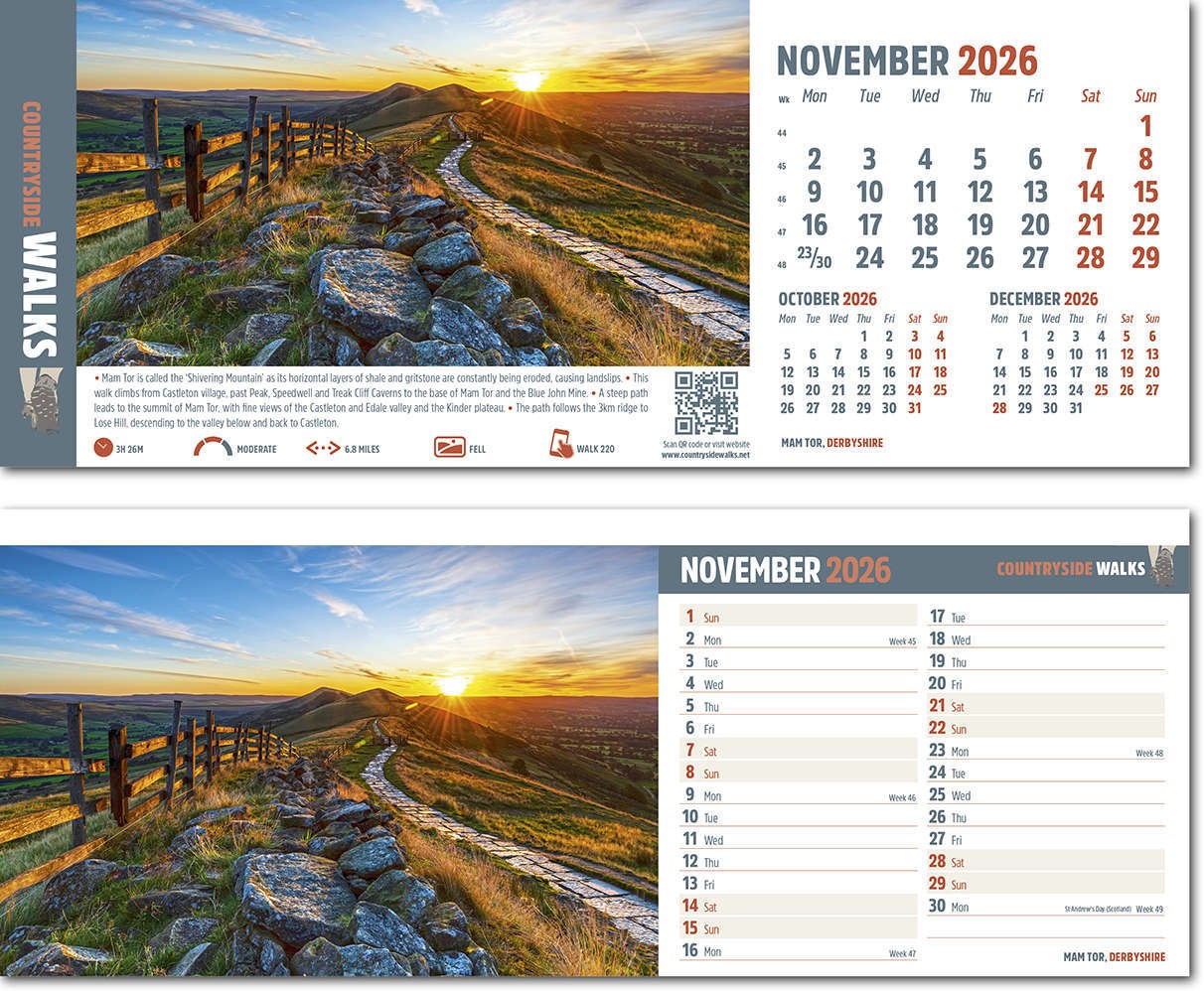 Countryside Walks Premium Lined Easel Desk Calendar